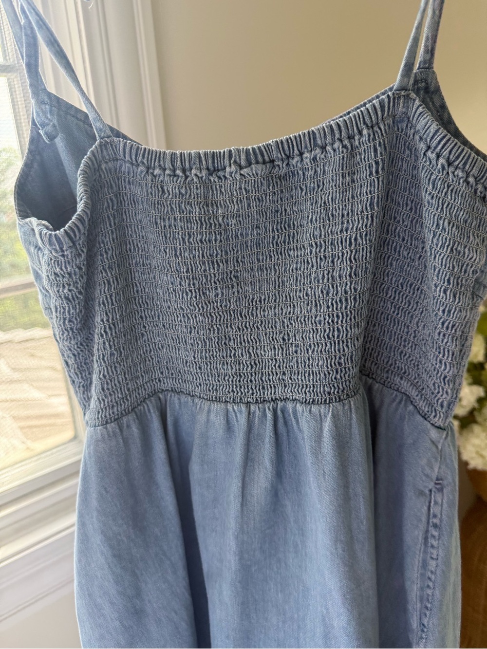 GAP Light Blue Denim Midi Dress with Smocked Bodice - Picture 4 of 6
